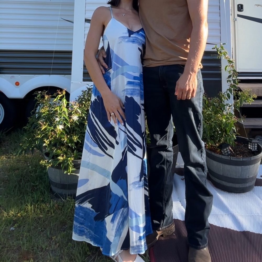 Blue and White Abstract Maxi Dress